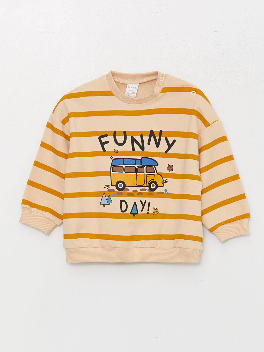 Ekru Bisiklet Yaka Baskılı Erkek Bebek Sweatshirt ve Eşofman Altı-1