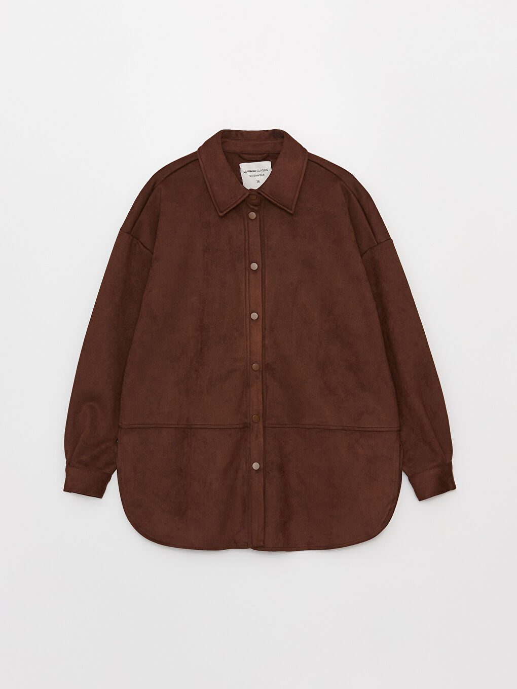 Kahverengi Düz Uzun Kollu Oversize Süet Kadın Gömlek Ceket-6