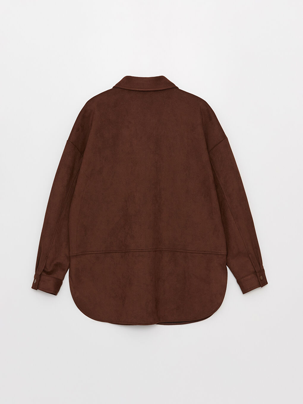 Kahverengi Düz Uzun Kollu Oversize Süet Kadın Gömlek Ceket-7