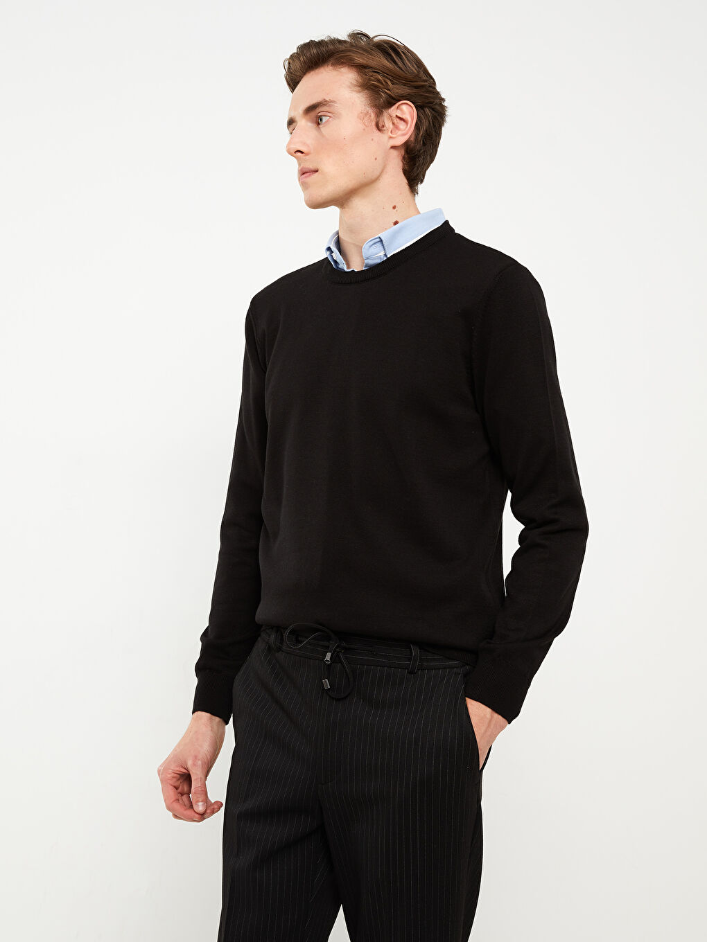 Siyah Bisiklet Yaka Erkek Triko Kazak