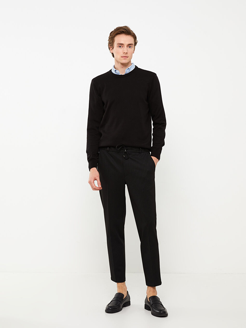 Siyah Bisiklet Yaka Erkek Triko Kazak-1