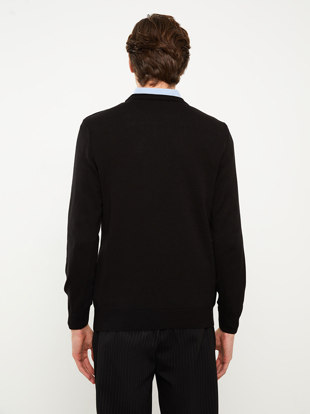 Siyah Bisiklet Yaka Erkek Triko Kazak-3