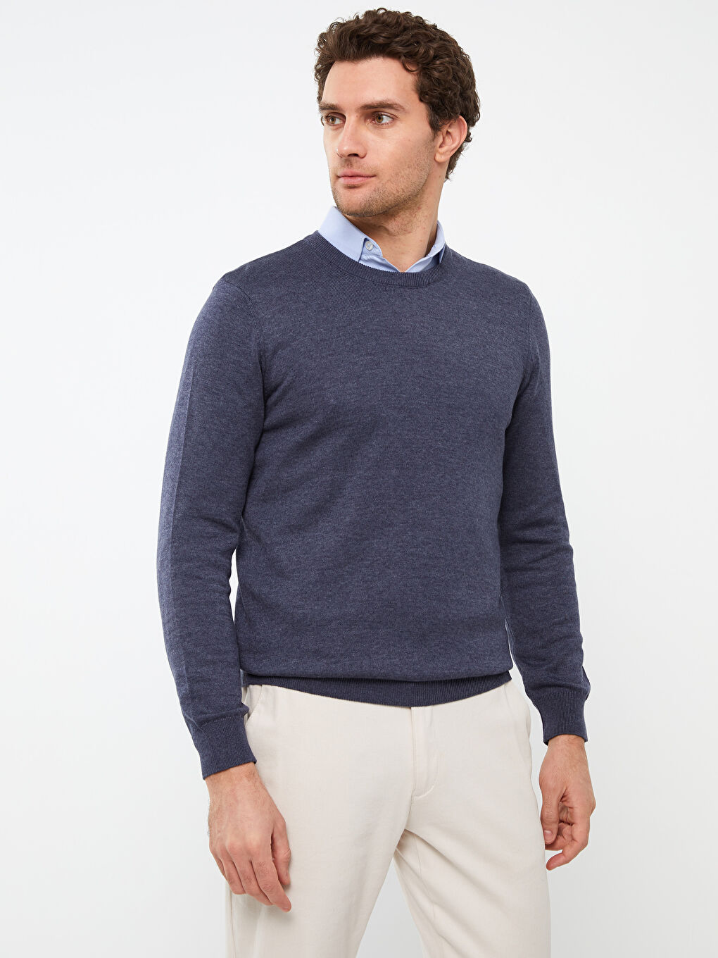 İndigo Bisiklet Yaka Erkek Triko Kazak