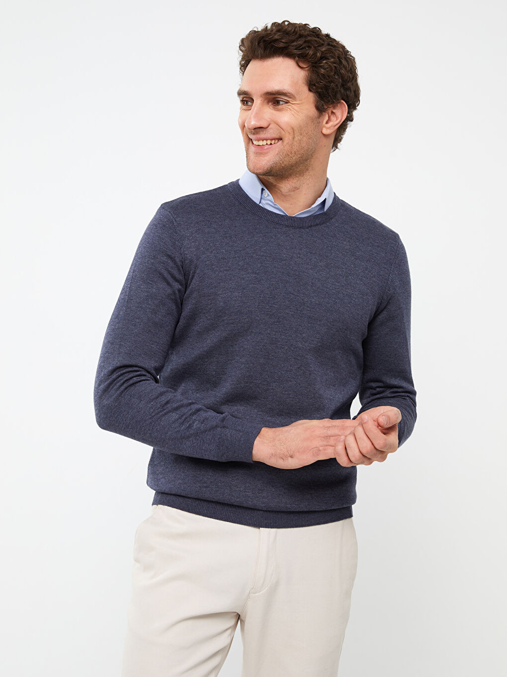 İndigo Bisiklet Yaka Erkek Triko Kazak-1