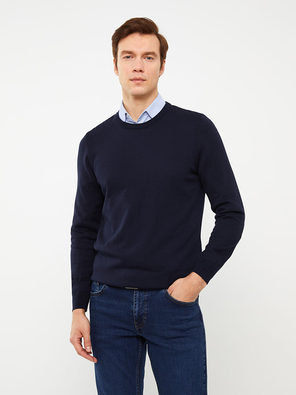 Lacivert Bisiklet Yaka Erkek Triko Kazak-1