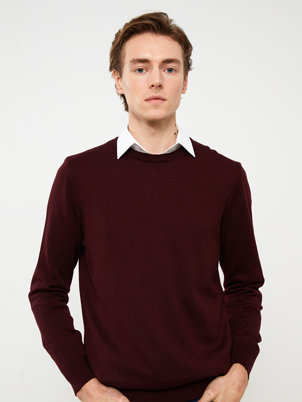 Bordo Bisiklet Yaka Erkek Triko Kazak