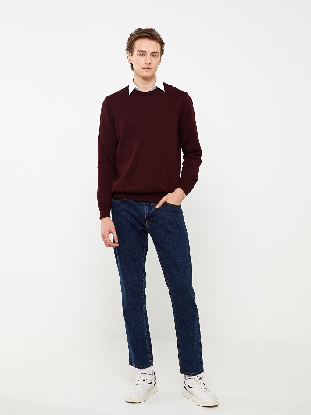 Bordo Bisiklet Yaka Erkek Triko Kazak-2