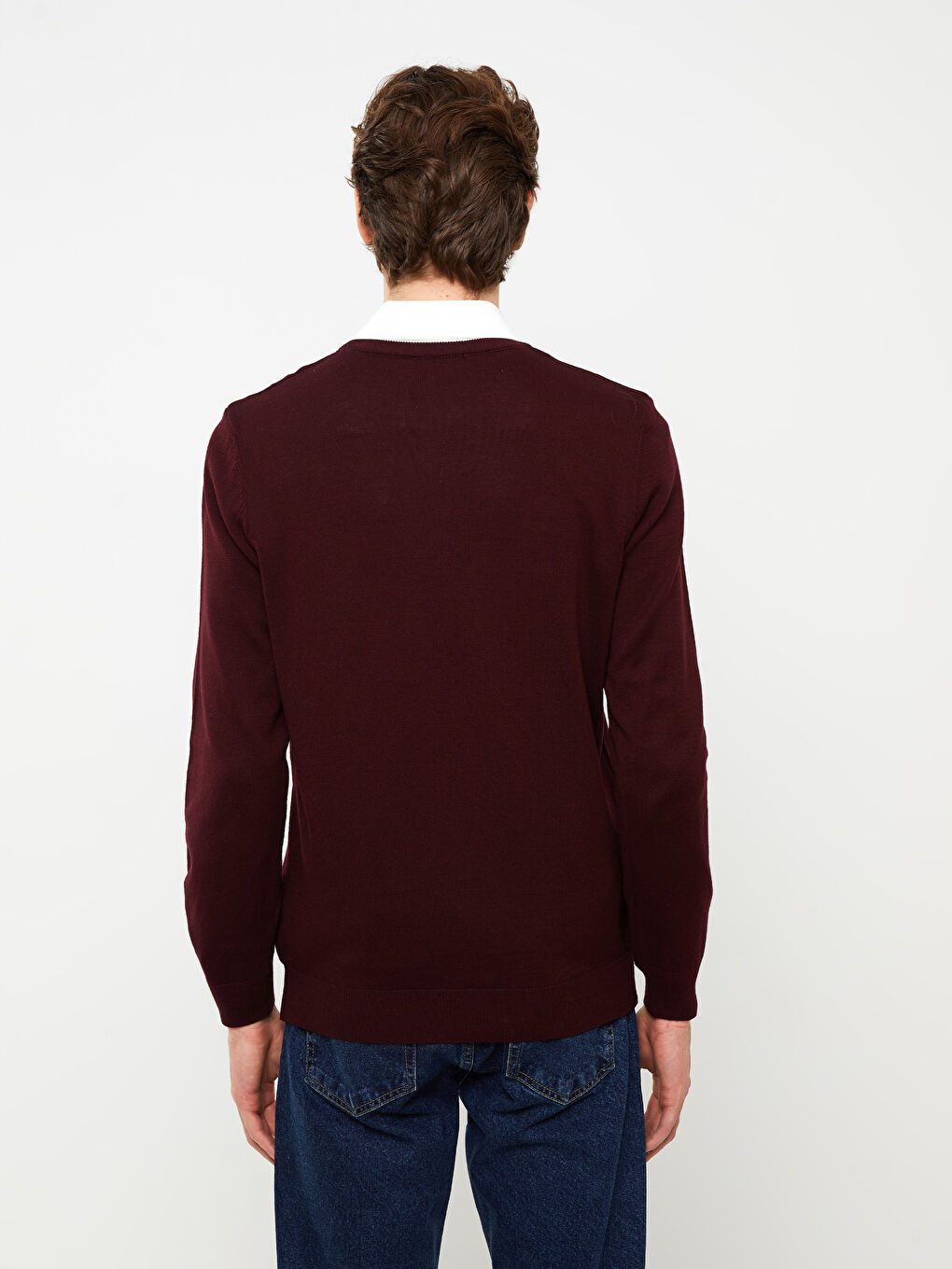 Bordo Bisiklet Yaka Erkek Triko Kazak-4