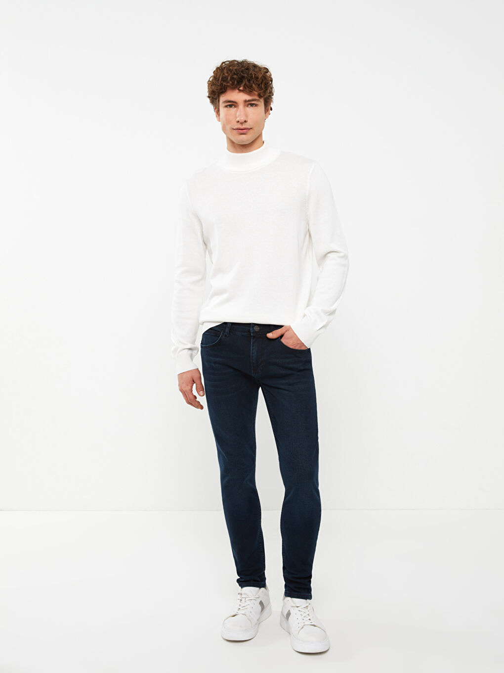 Ekru Yarım Balıkçı Yaka Uzun Kollu Erkek Triko Kazak-2