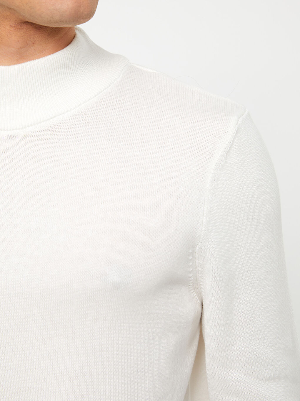 Ekru Yarım Balıkçı Yaka Uzun Kollu Erkek Triko Kazak-3