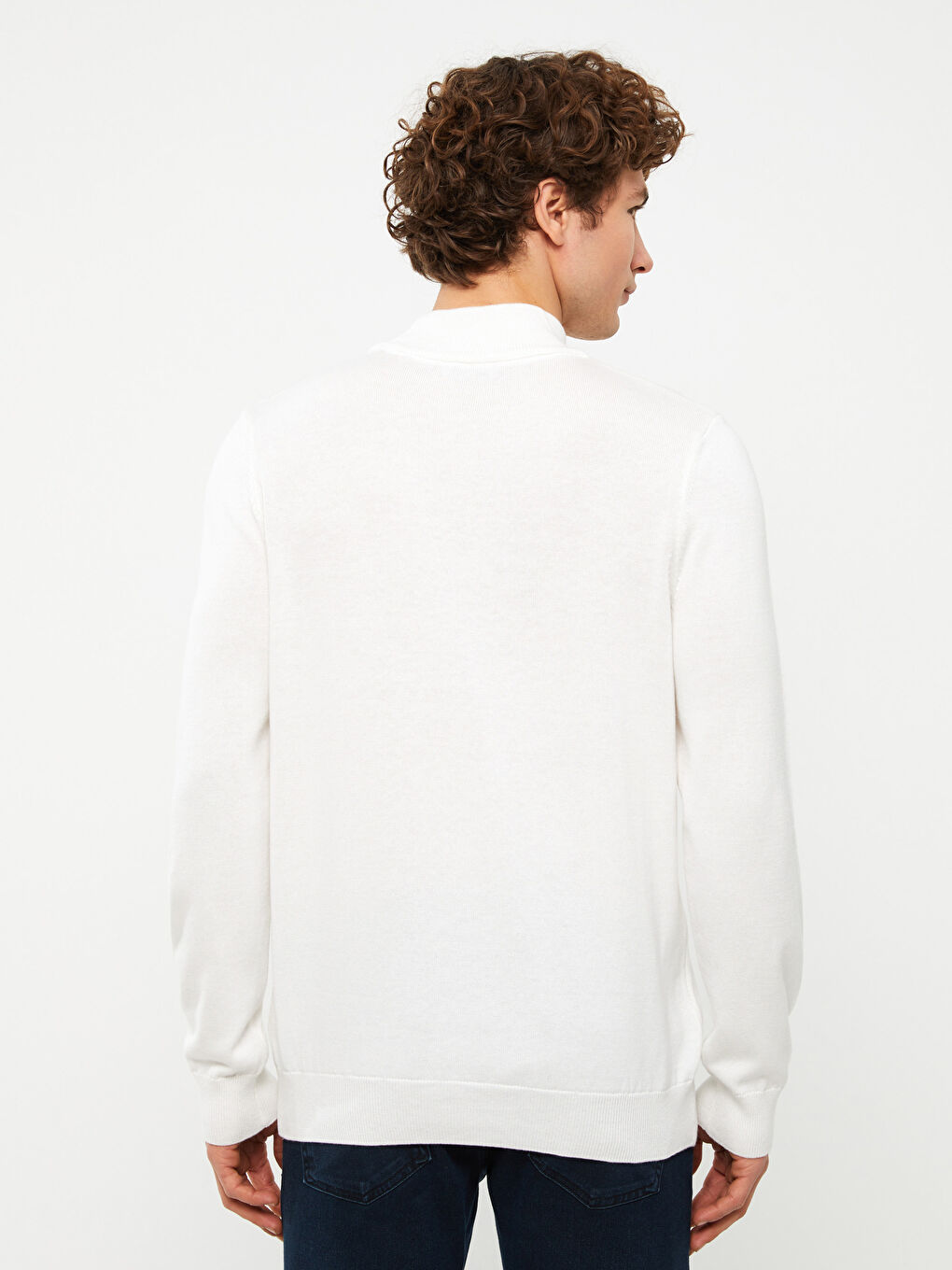 Ekru Yarım Balıkçı Yaka Uzun Kollu Erkek Triko Kazak-4