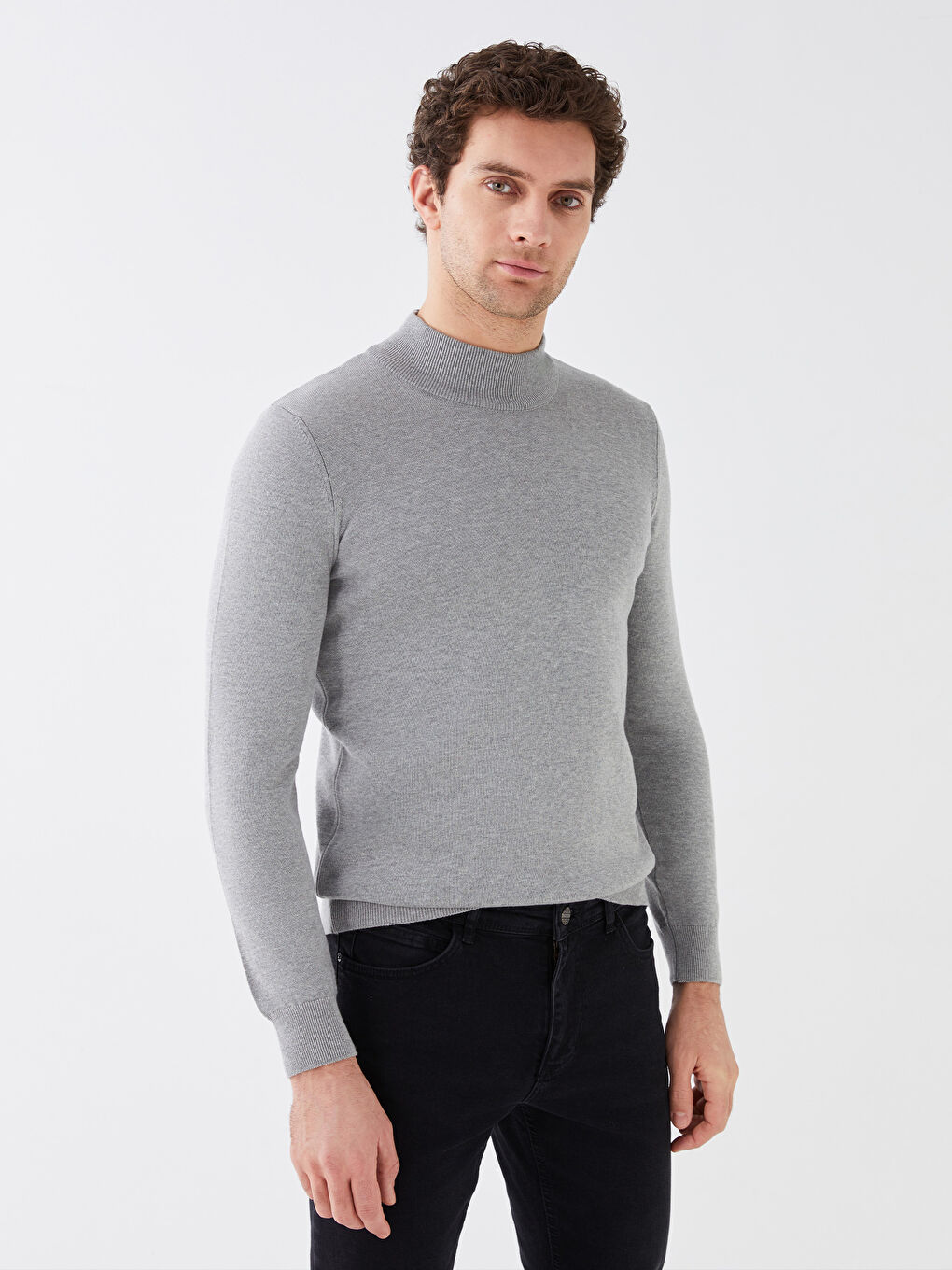 Gri Yarım Balıkçı Yaka Uzun Kollu Erkek Triko Kazak