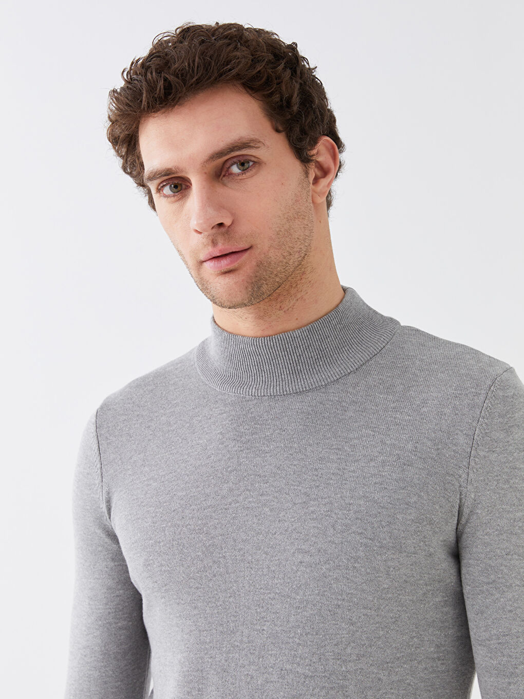 Gri Yarım Balıkçı Yaka Uzun Kollu Erkek Triko Kazak-3