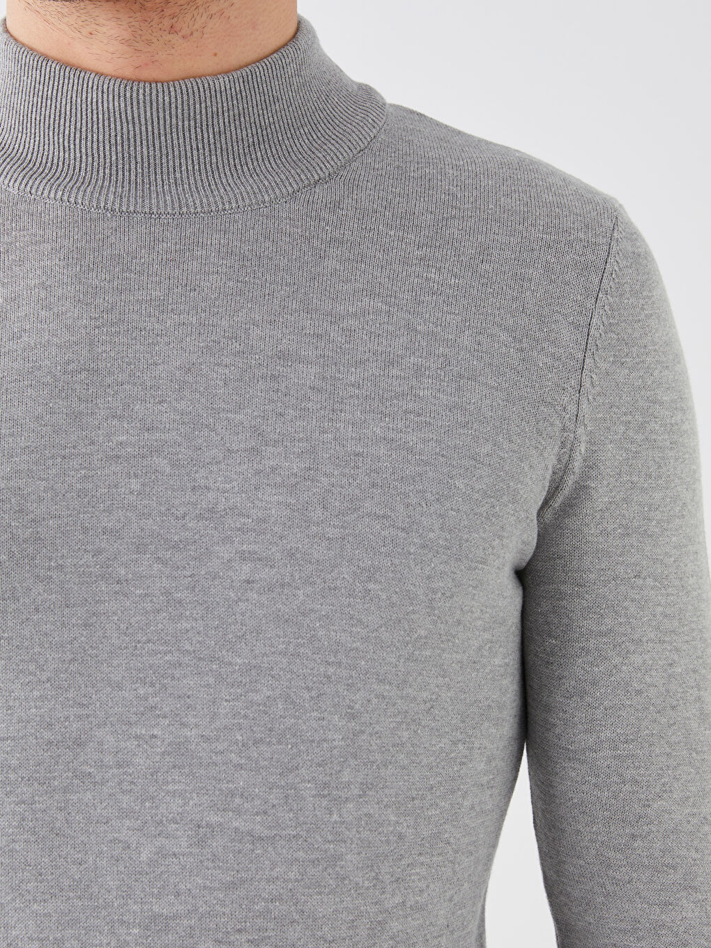 Gri Yarım Balıkçı Yaka Uzun Kollu Erkek Triko Kazak-4