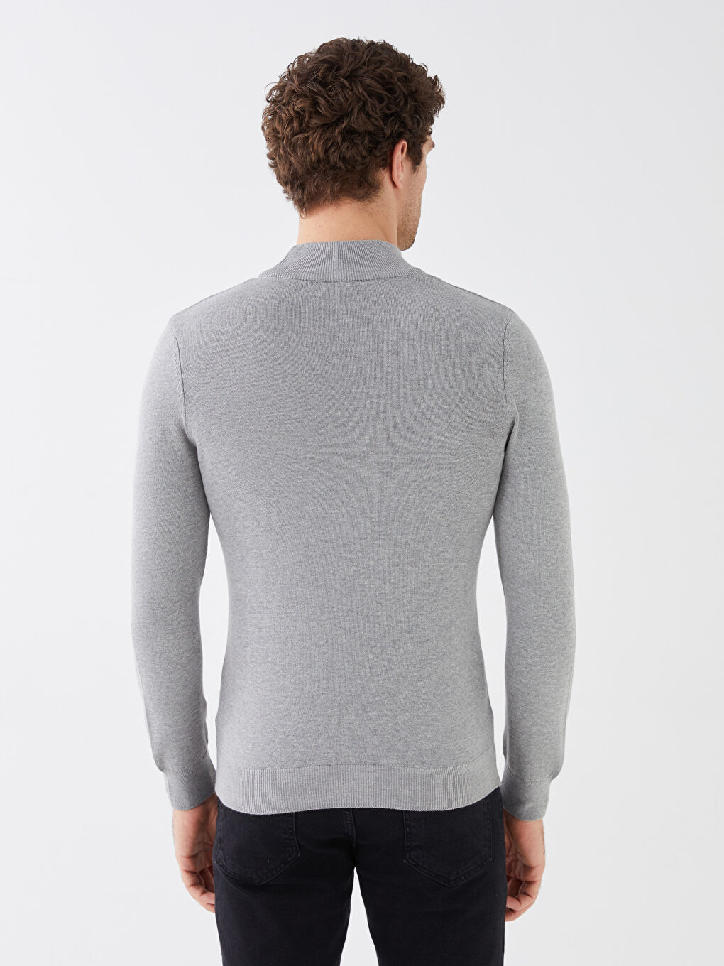 Gri Yarım Balıkçı Yaka Uzun Kollu Erkek Triko Kazak-5