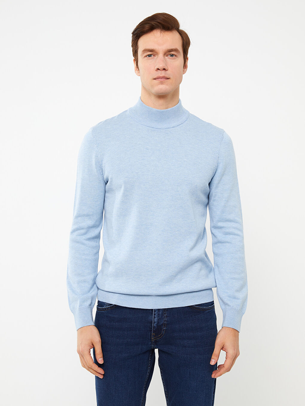 Mavi Yarım Balıkçı Yaka Uzun Kollu Erkek Triko Kazak