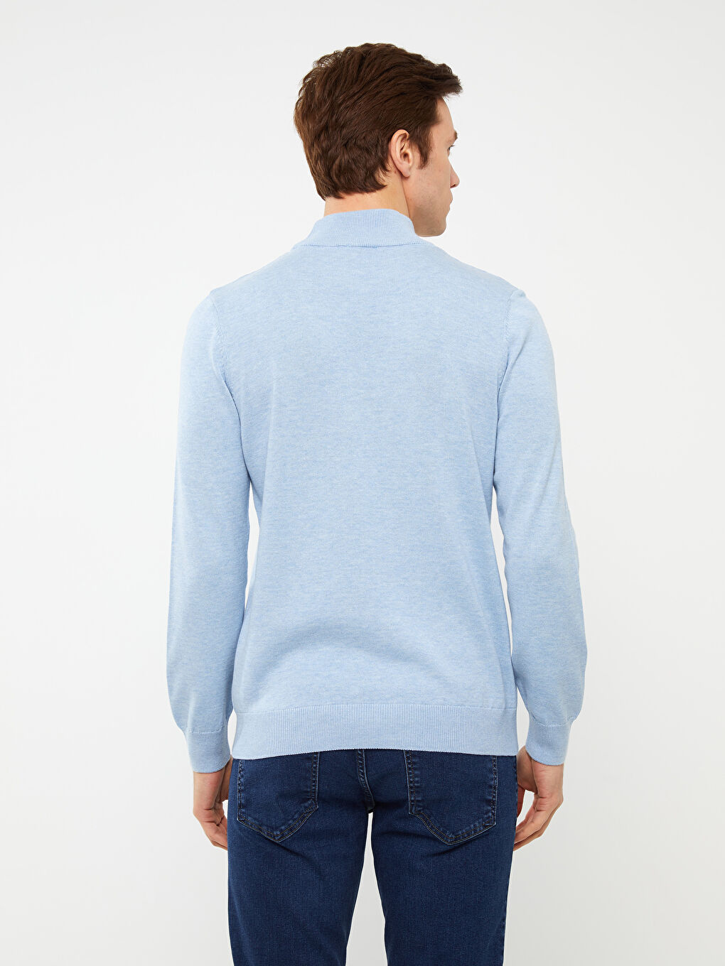 Mavi Yarım Balıkçı Yaka Uzun Kollu Erkek Triko Kazak-4