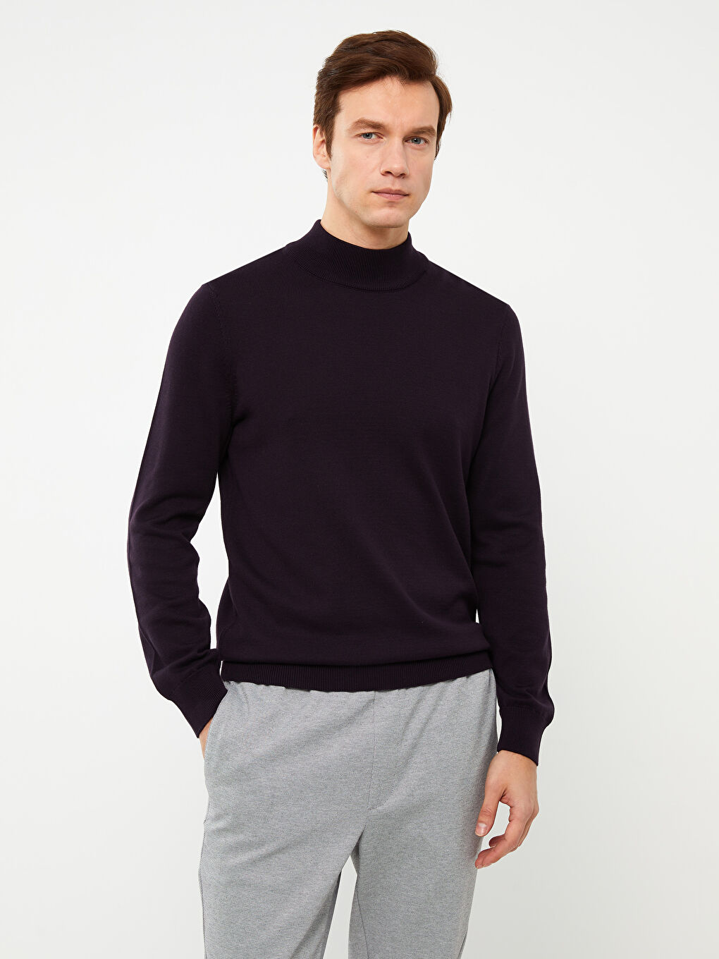 Mor Yarım Balıkçı Yaka Uzun Kollu Erkek Triko Kazak