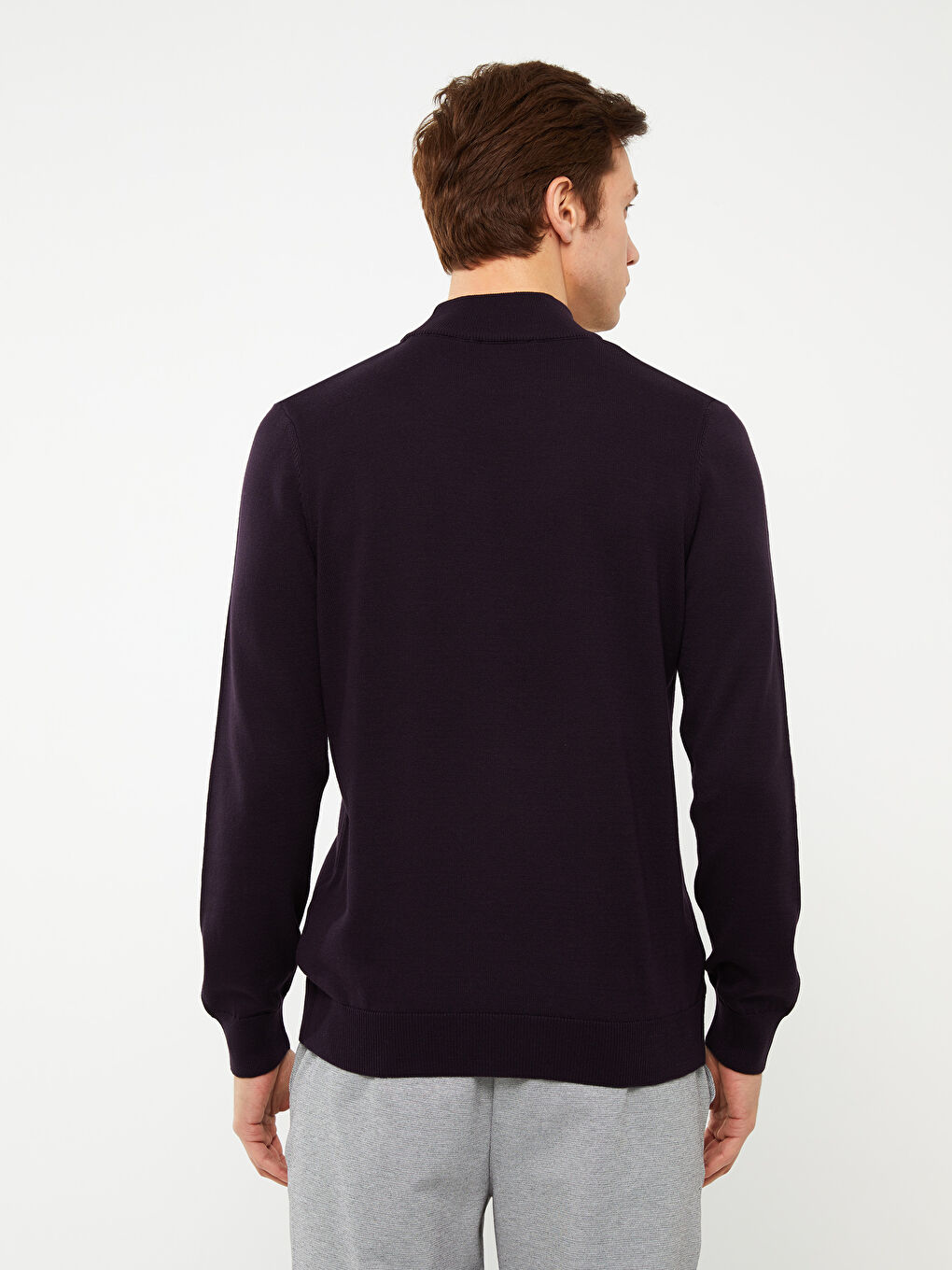 Mor Yarım Balıkçı Yaka Uzun Kollu Erkek Triko Kazak-4