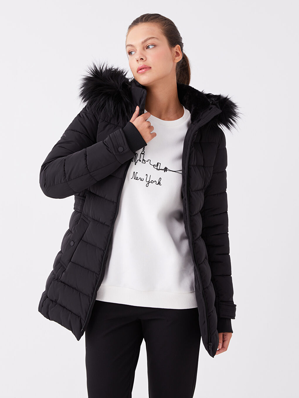 Women's Hooded Plain Puffer Coat