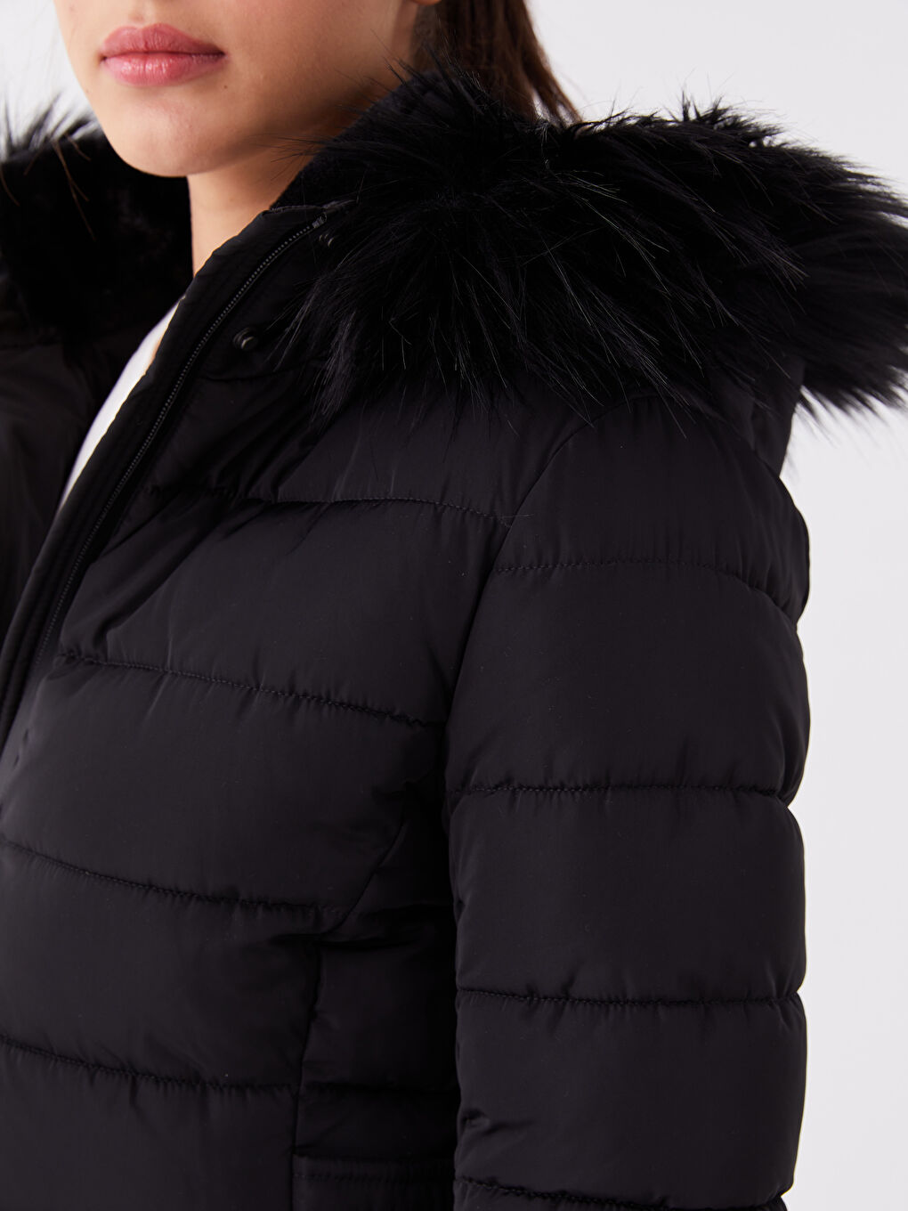 Women's Hooded Plain Puffer Coat-3