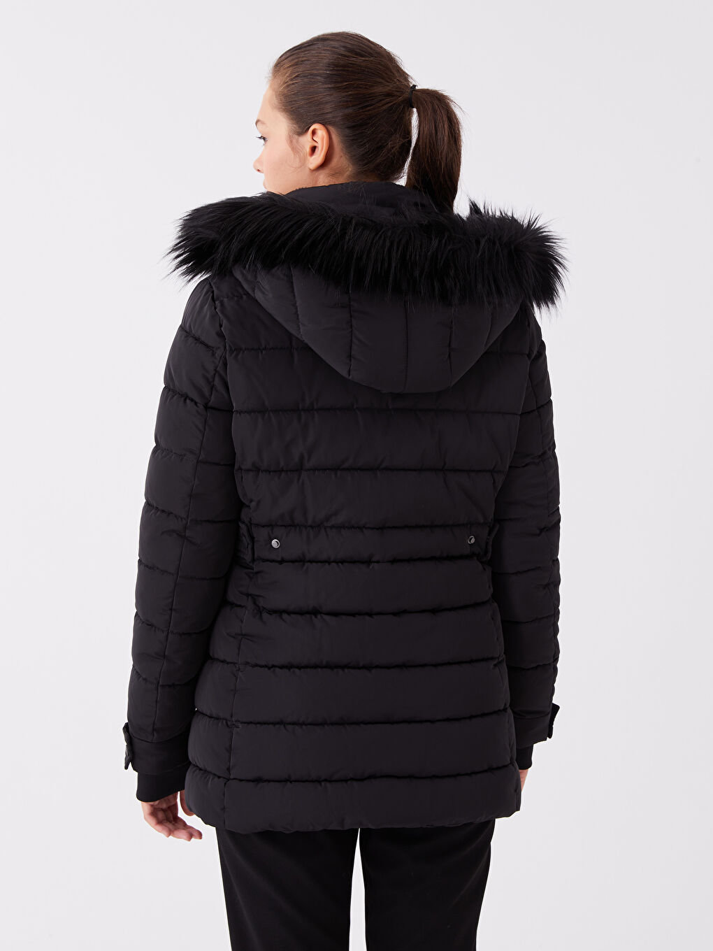 Women's Hooded Plain Puffer Coat-6