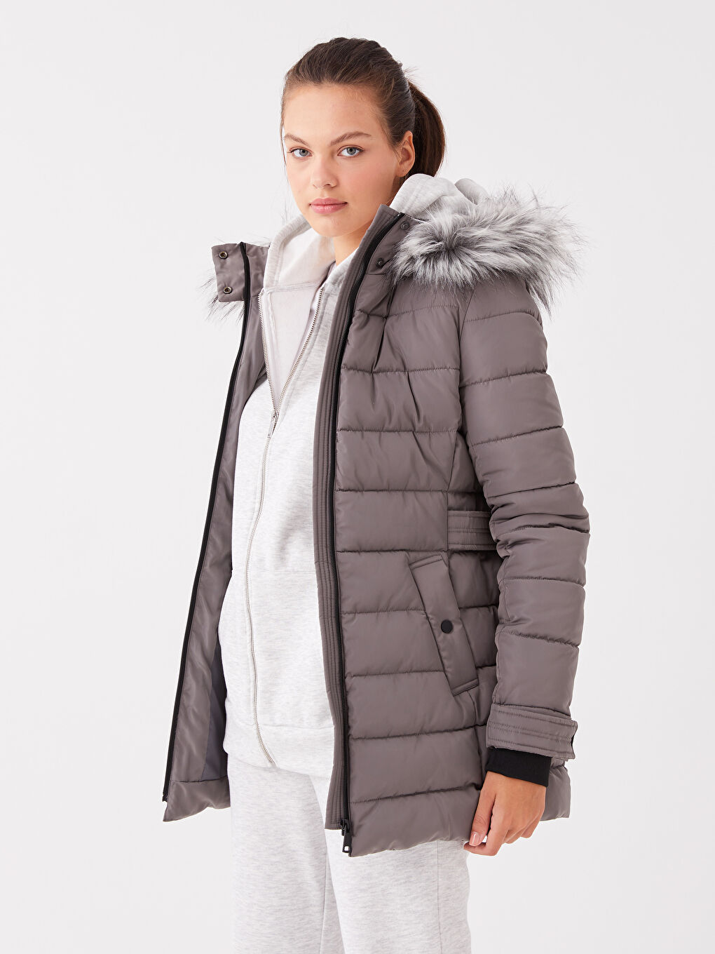 Women's Hooded Plain Puffer Coat-1