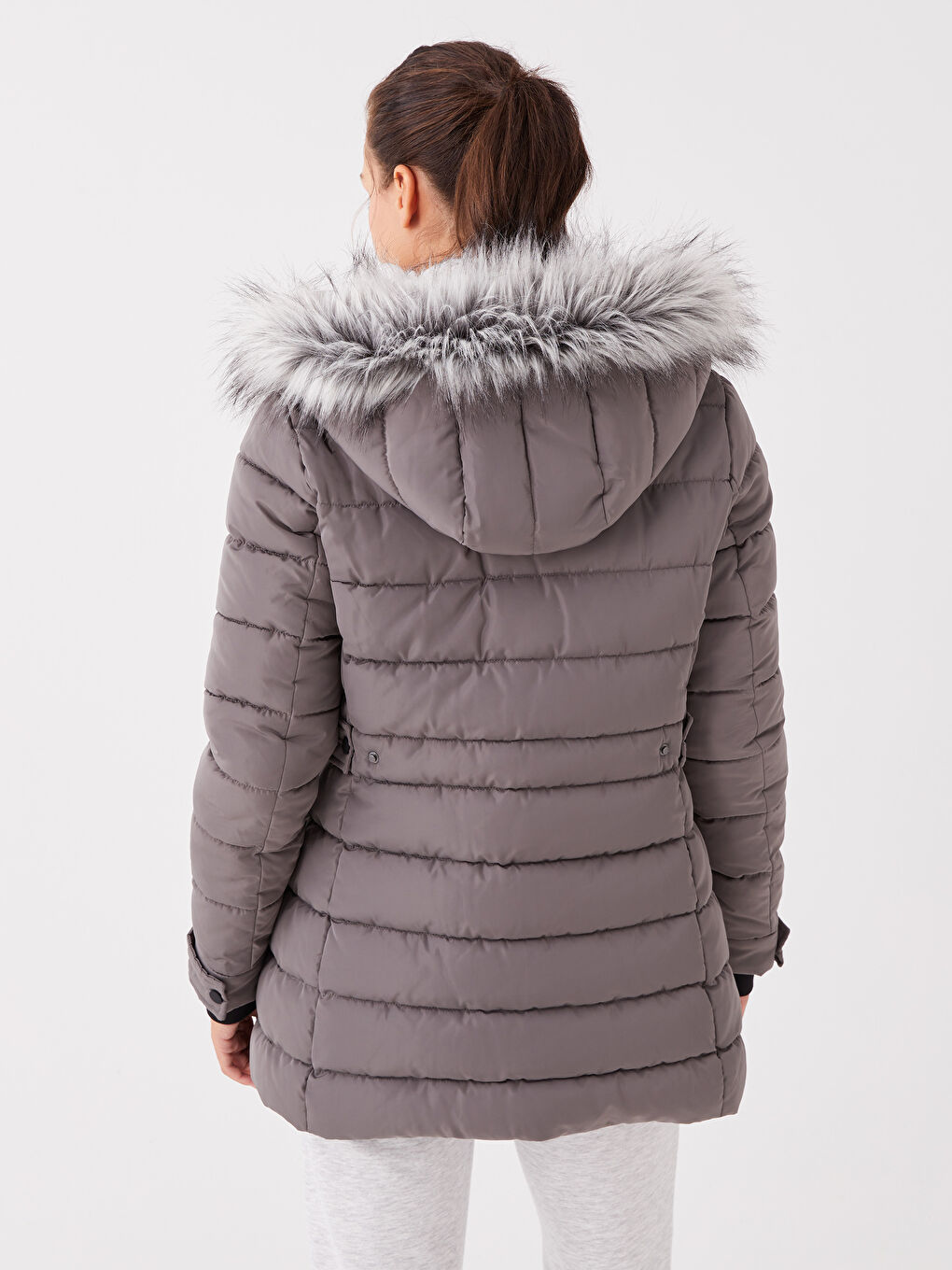 Women's Hooded Plain Puffer Coat-5