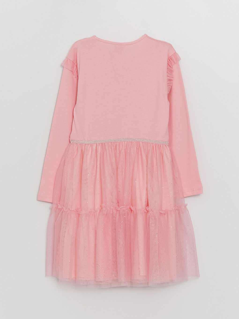 Pembe Bisiklet Yaka Baskılı Uzun Kollu Kız Çocuk Elbise-2