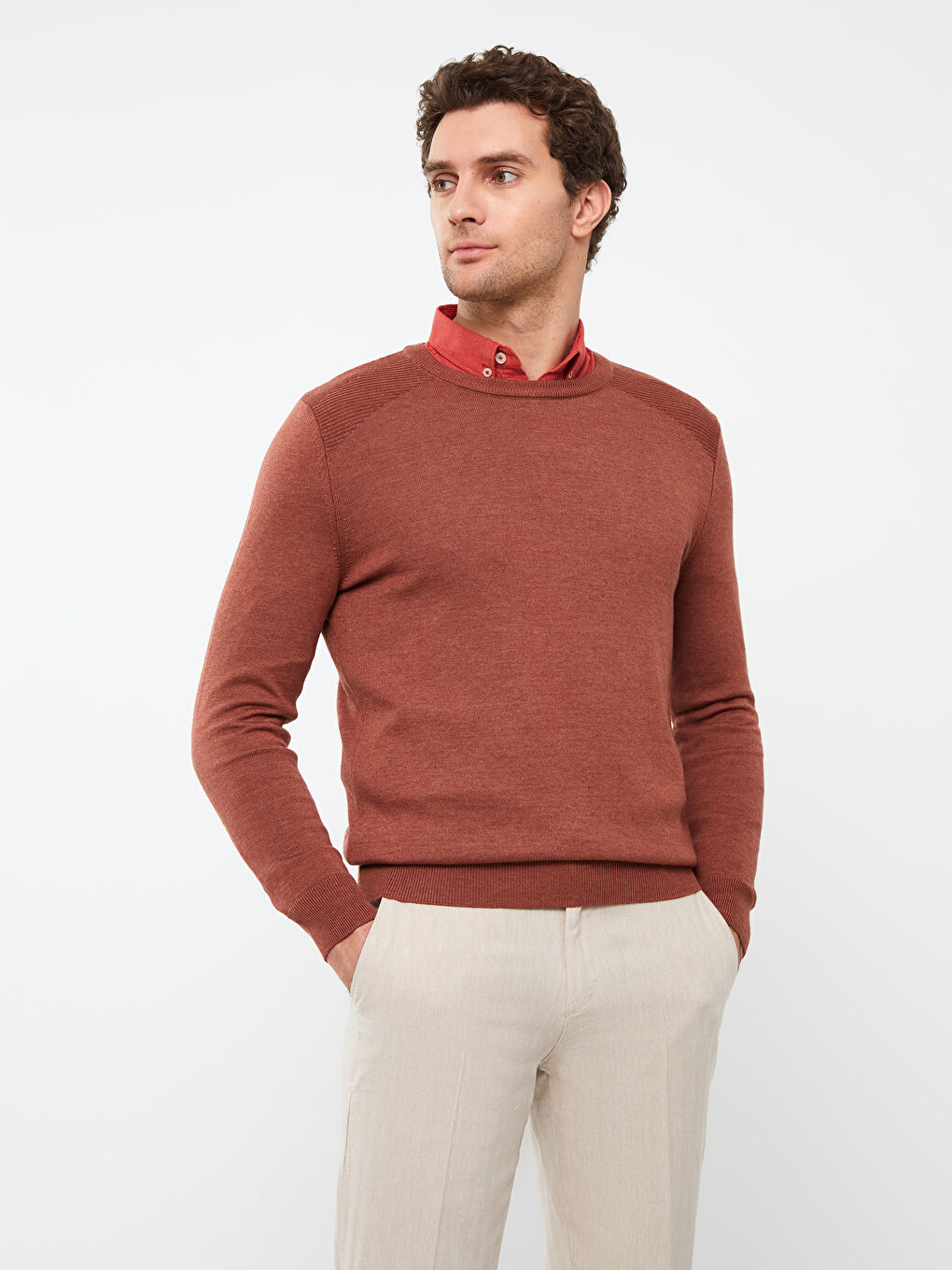 Turuncu Bisiklet Yaka Erkek Triko Kazak