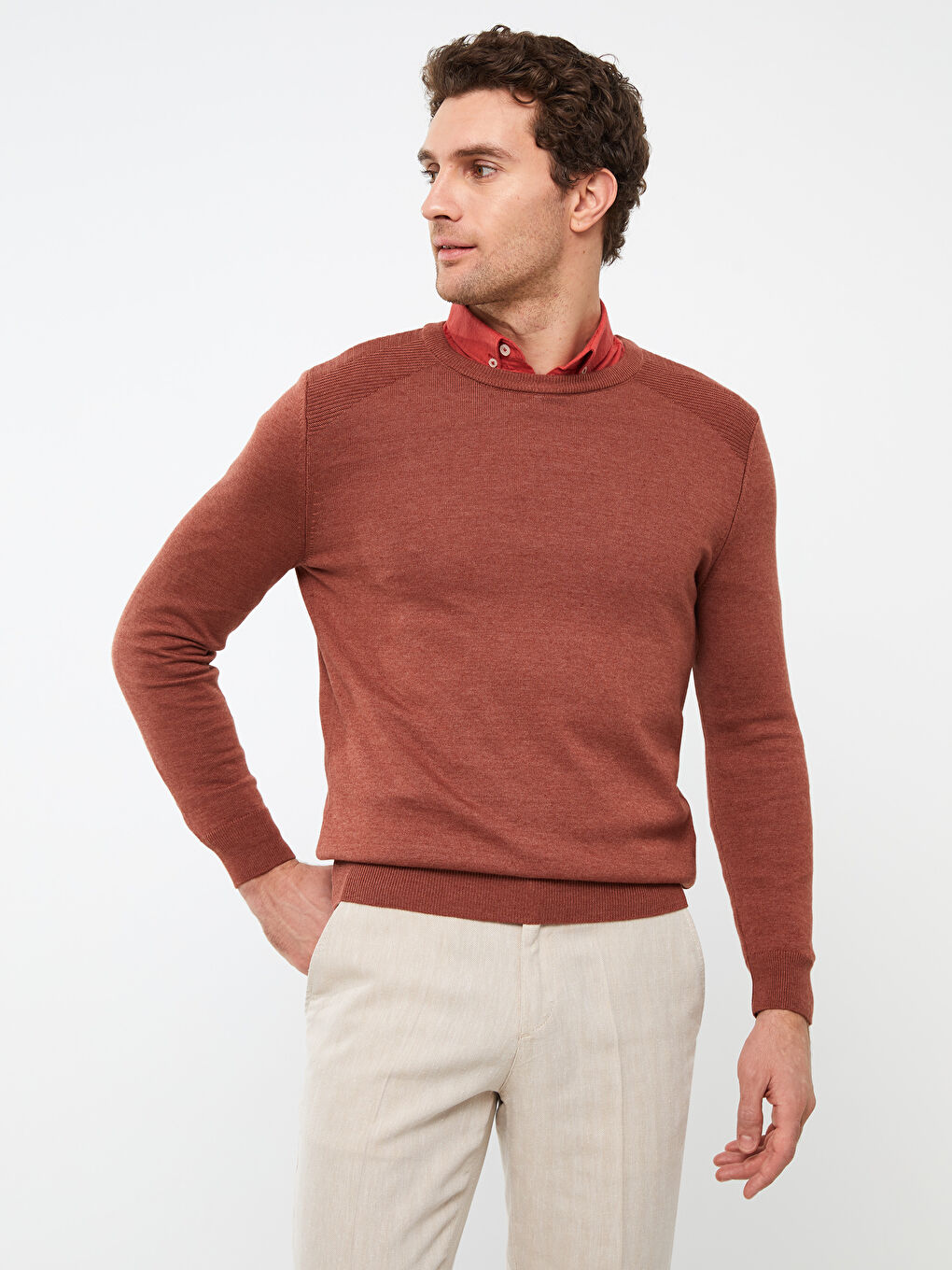 Turuncu Bisiklet Yaka Erkek Triko Kazak-1