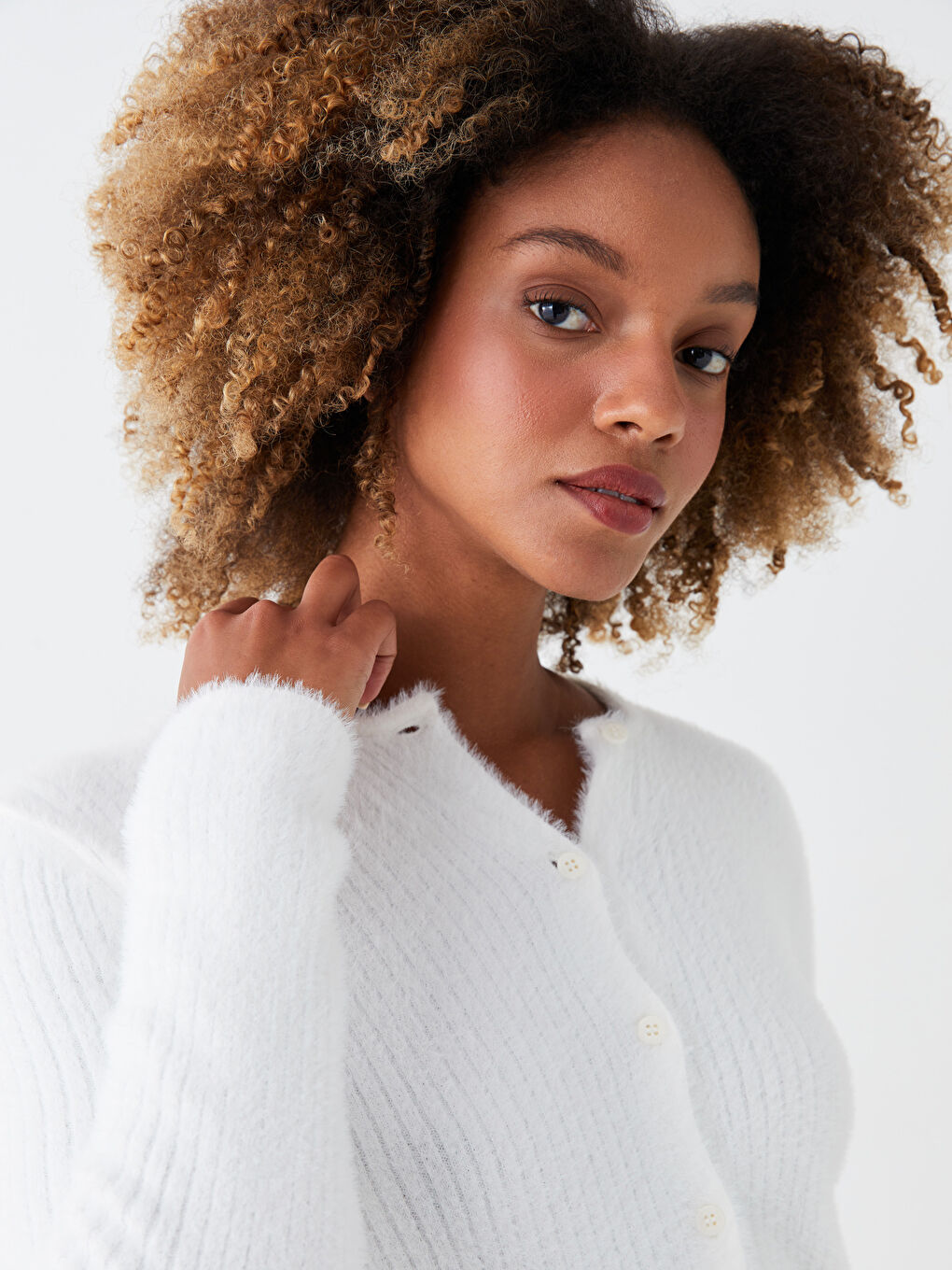 Crew Neck Plain Long Sleeve Women's Knitwear Cardigan-2