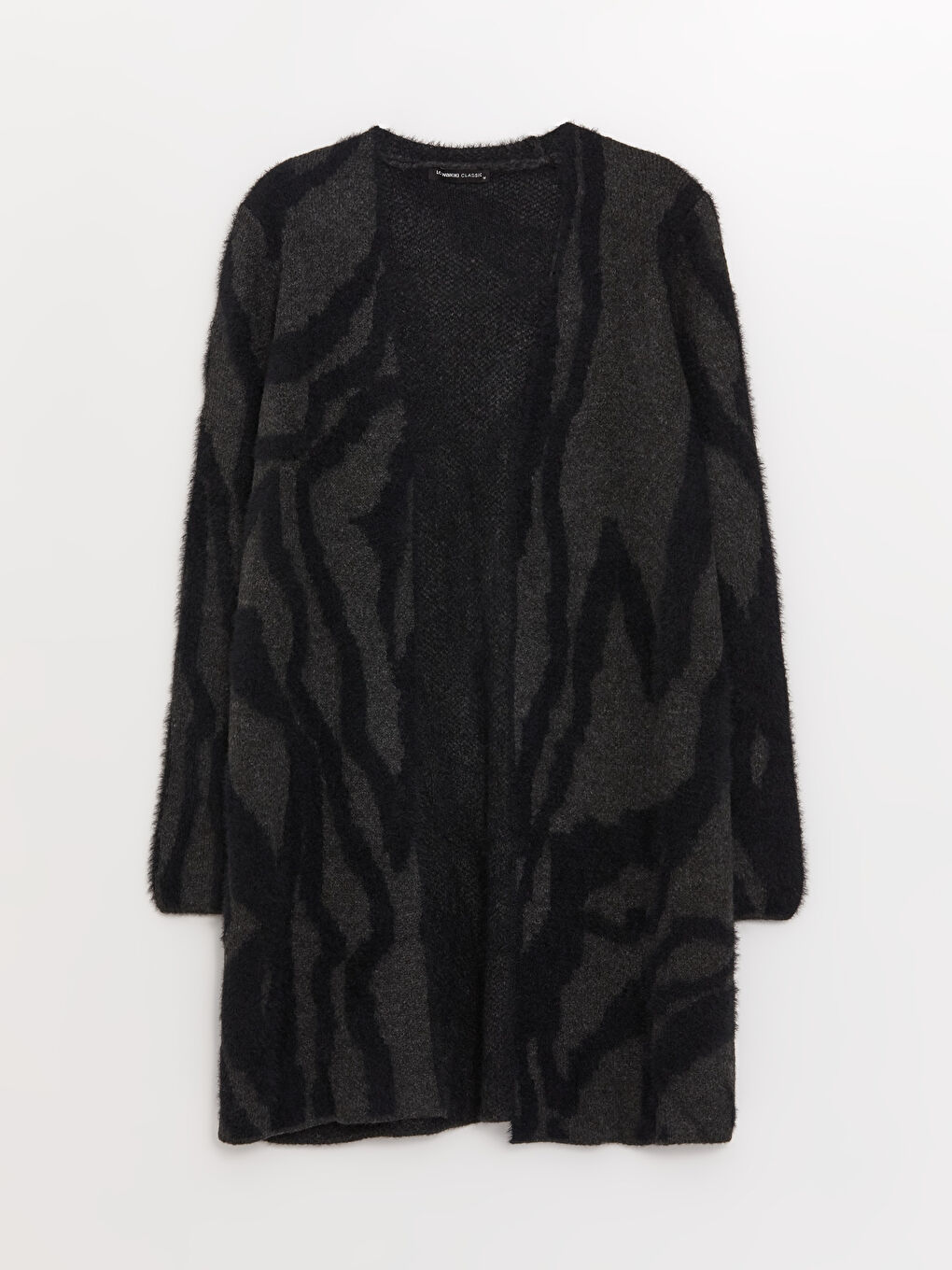 Antrasit Şal Yaka Desenli Uzun Kollu Kadın Triko Hırka-4