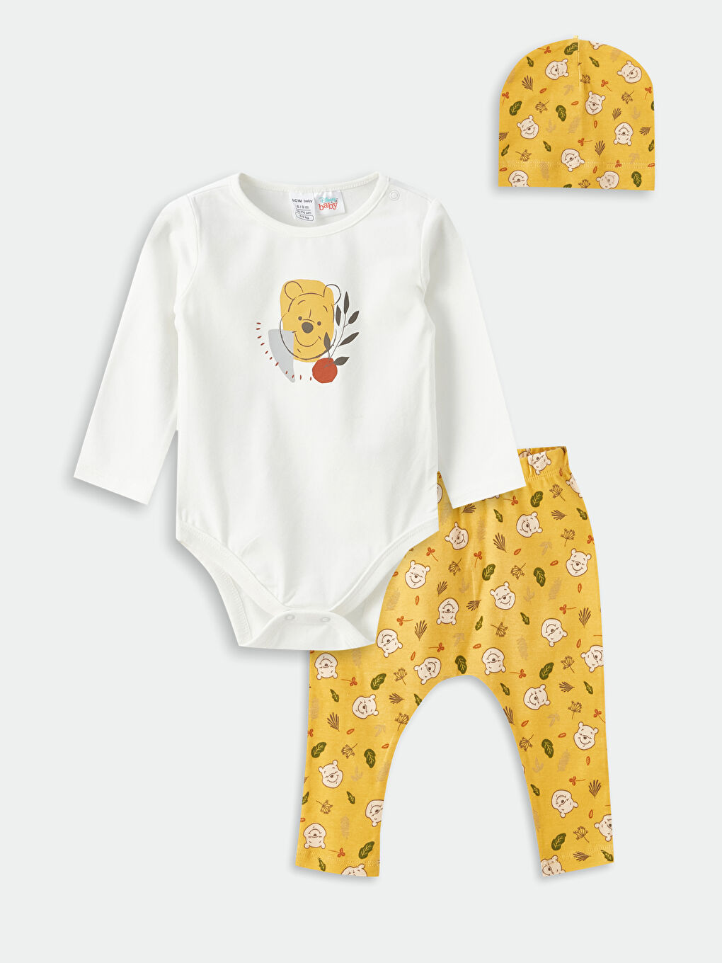 LCW baby Ekru Winnie the Pooh Baskılı Erkek Bebek 3'lü Takım