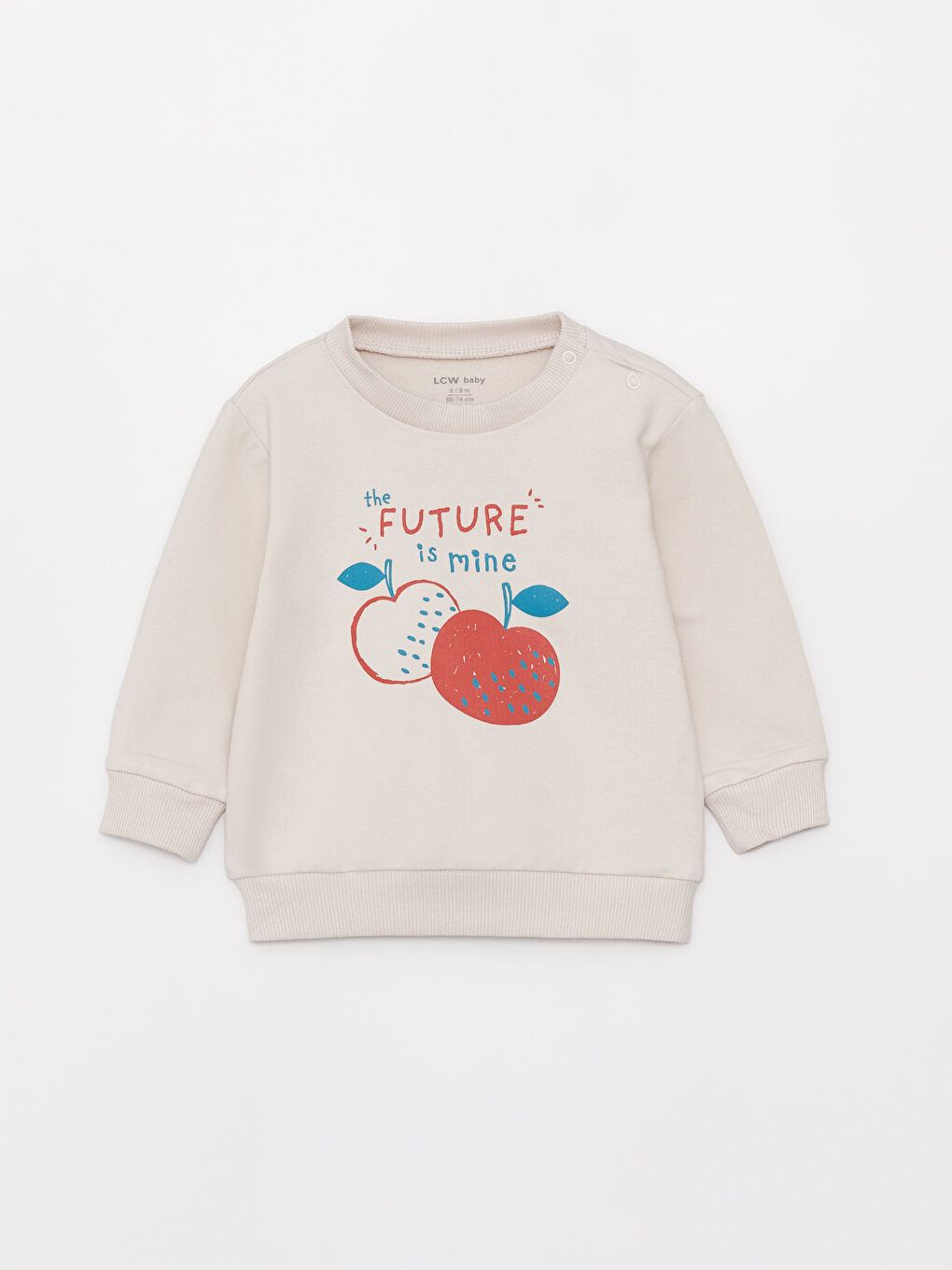 Bej Bisiklet Yaka Uzun Kollu Baskılı Erkek Bebek Sweatshirt ve Eşofman Alt 2'li Takım-1