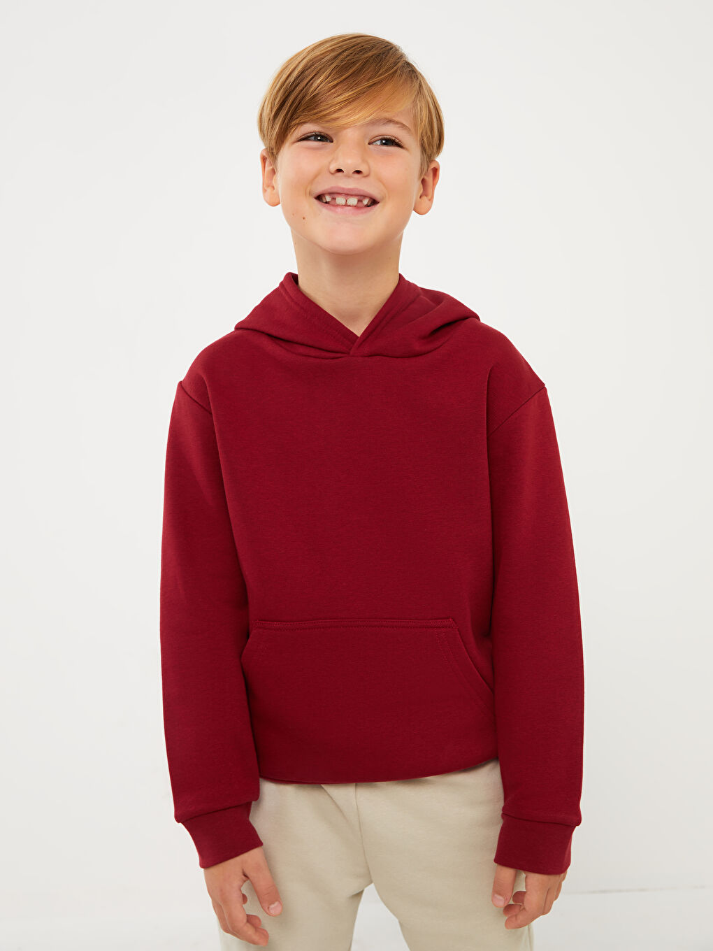 LCW Kids Bordo Basic Uzun Kollu Erkek Çocuk Hoodie