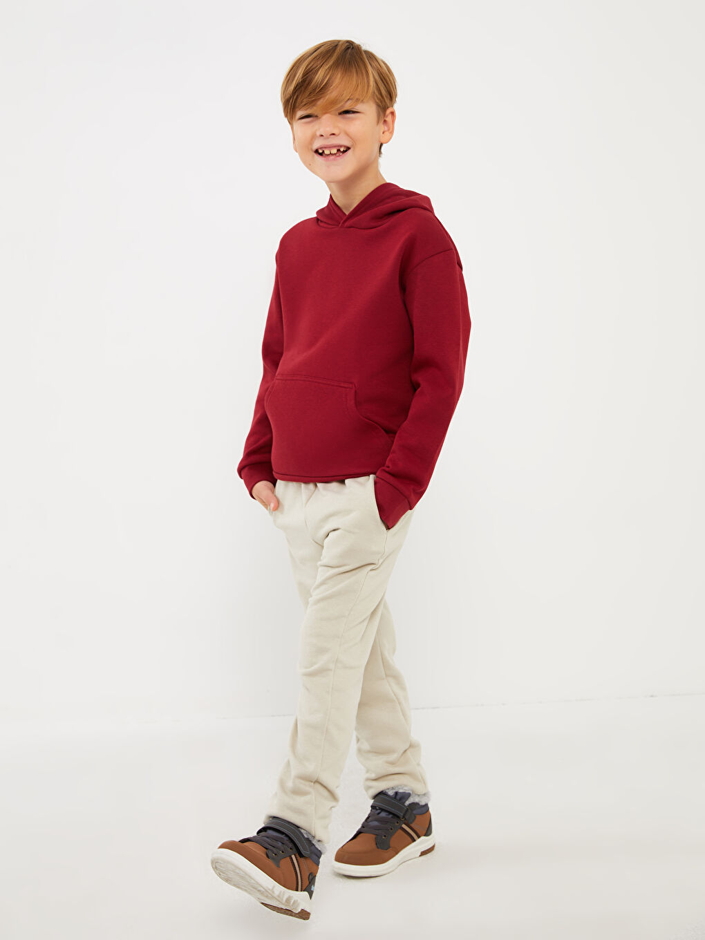 LCW Kids Bordo Basic Uzun Kollu Erkek Çocuk Hoodie - 1