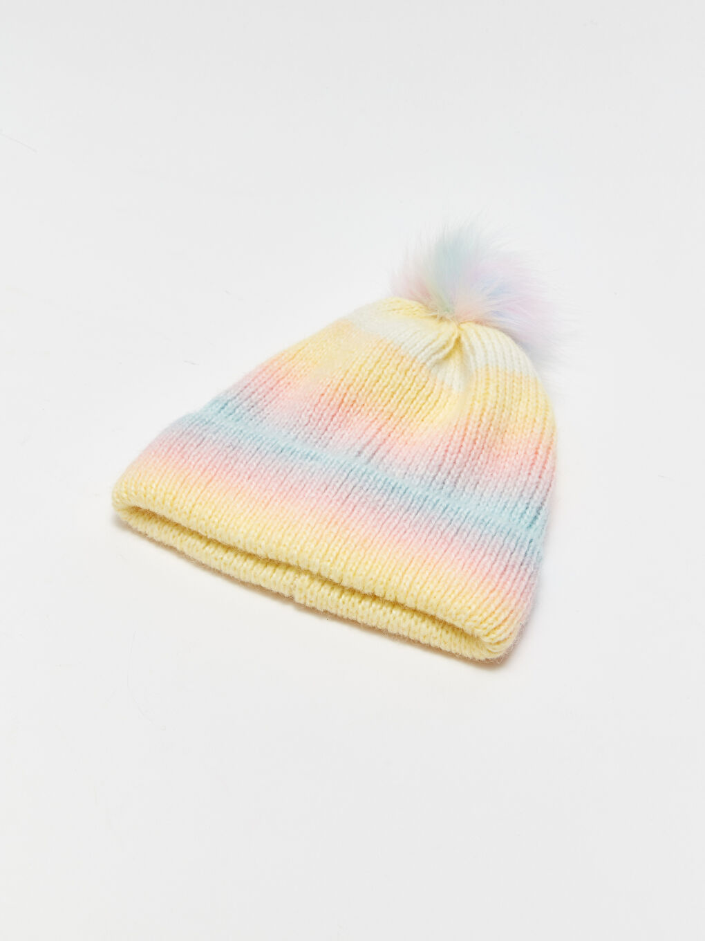 Pompom Color Block Girl Beanie -W33131Z4-M0T