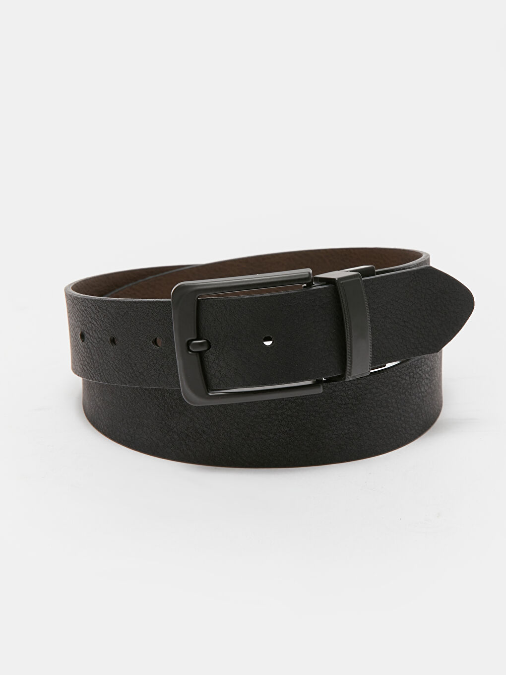 Siyah Çift Taraflı Deri Görünümlü Erkek Kemer-1