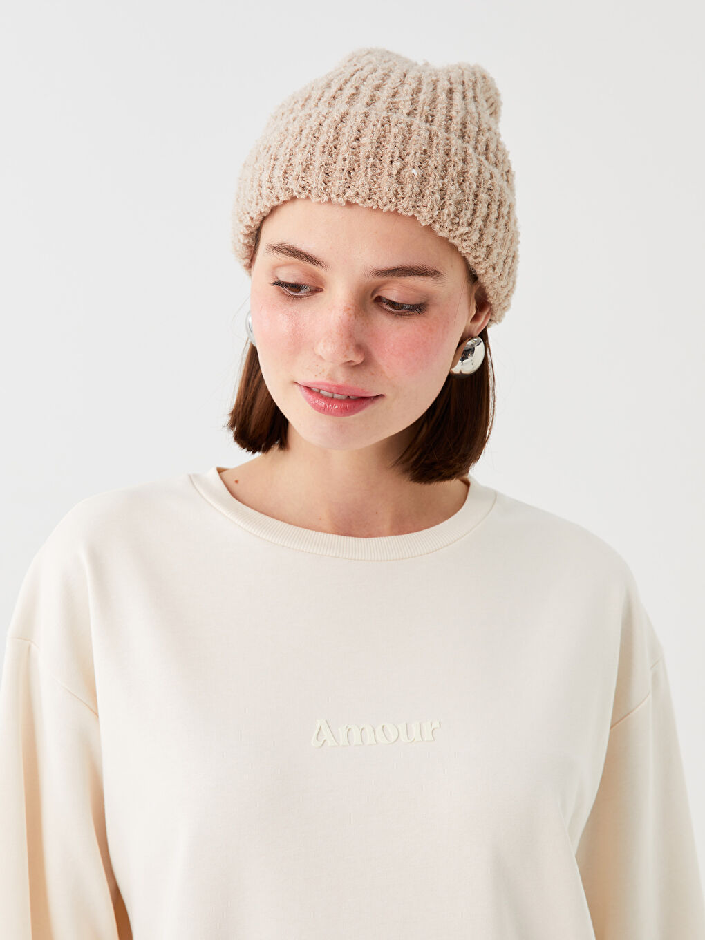 Bej Kadın Triko Bere-2