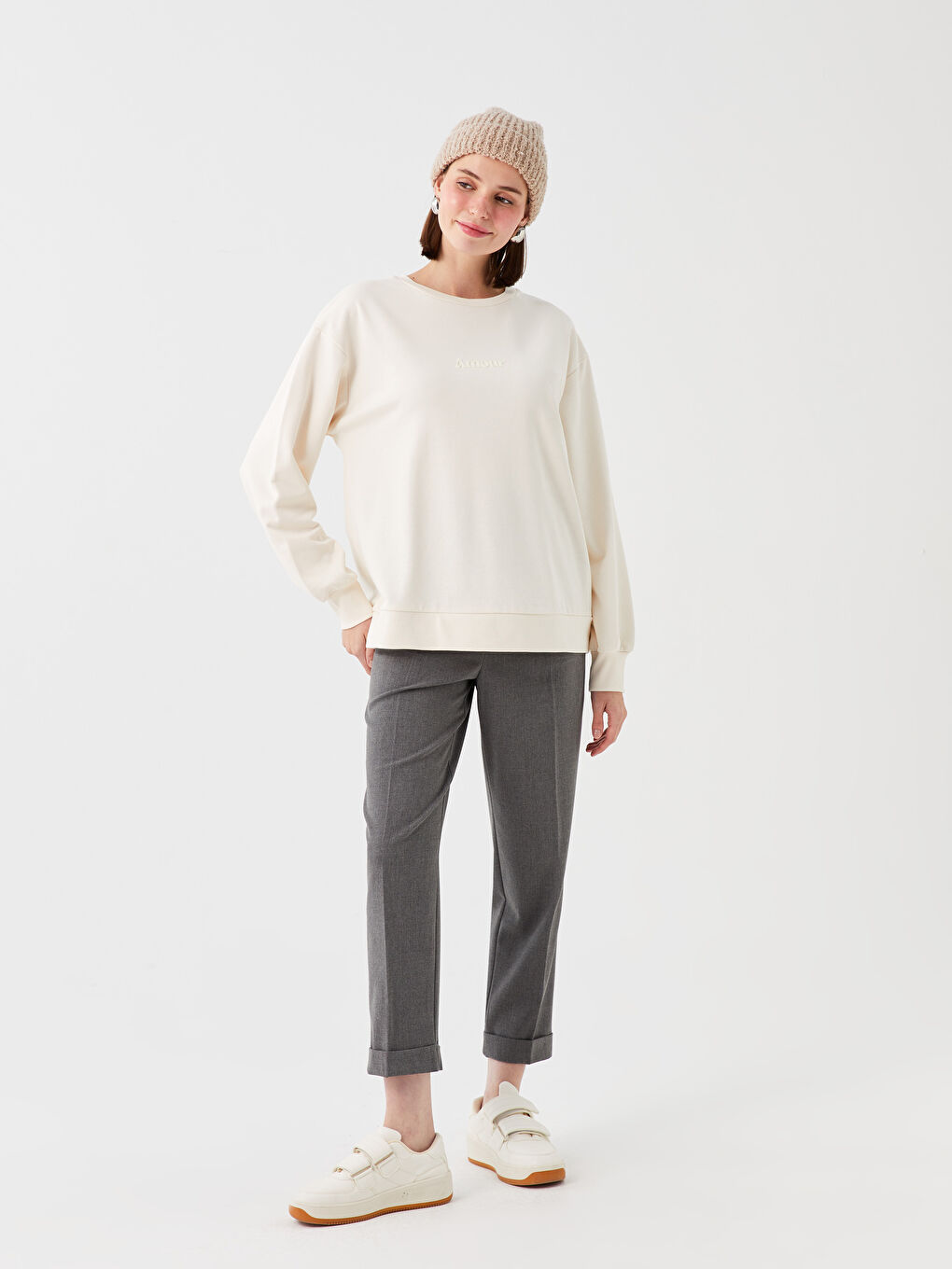 Bej Kadın Triko Bere-3