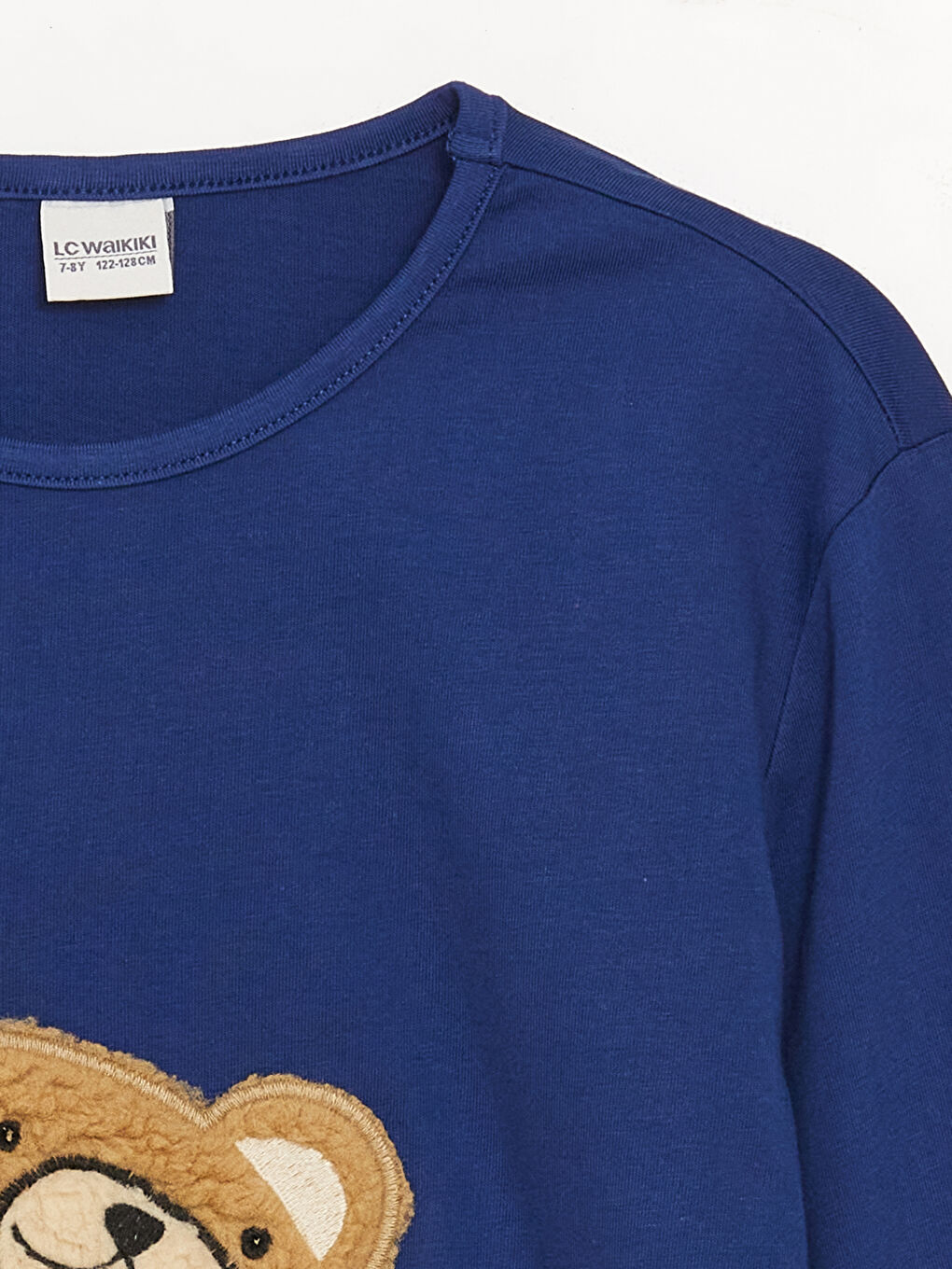 Lacivert Bisiklet Yaka Baskılı Uzun Kollu Kız Çocuk Tişört-1