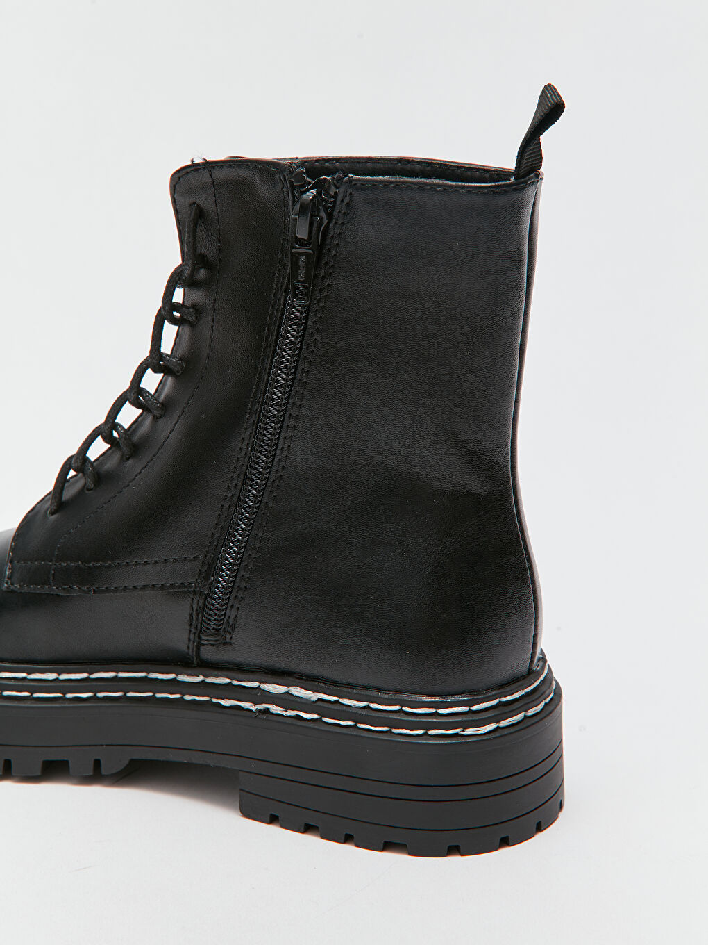 Bottes en Similicuir à Lacets et Fermeture Éclair pour Femmes-3