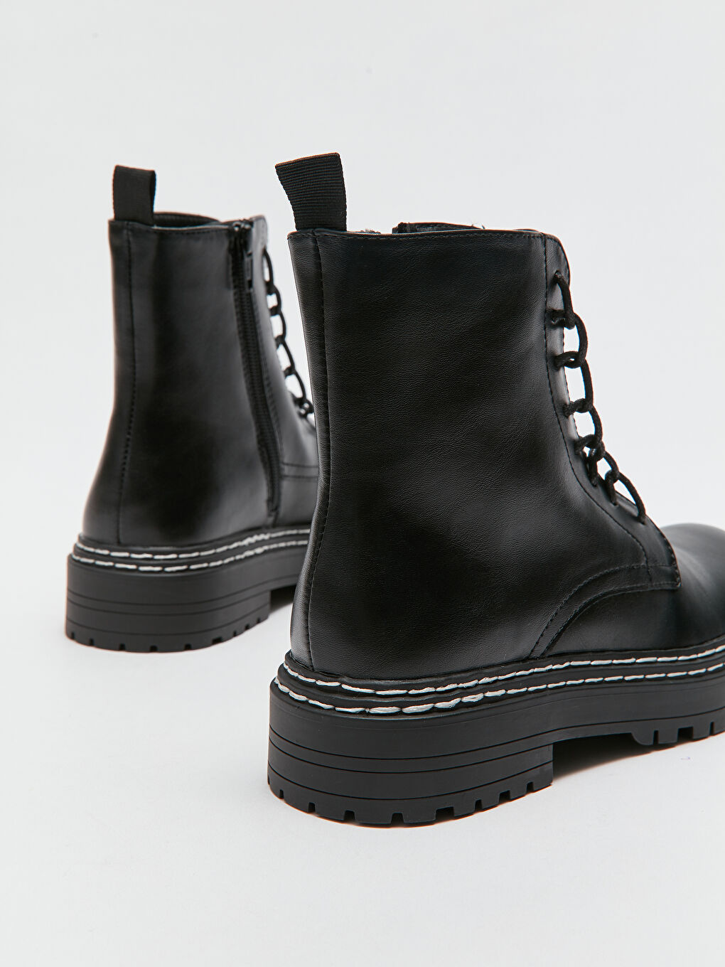 Bottes en Similicuir à Lacets et Fermeture Éclair pour Femmes-5