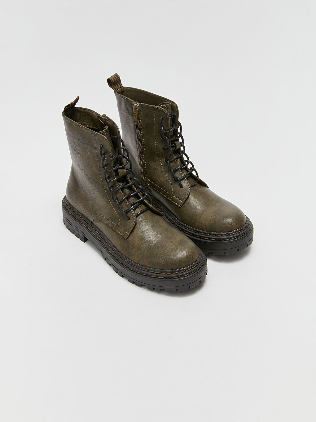 Kunstleder-Schnür- und Reißverschluss-Stiefel für Damen