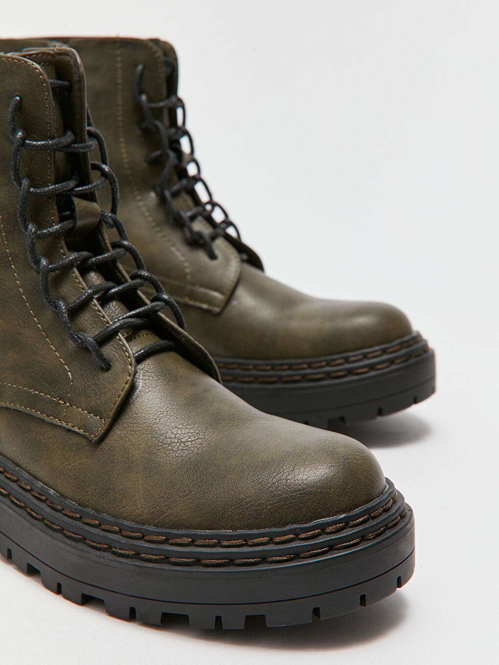 Kunstleder-Schnür- und Reißverschluss-Stiefel für Damen-2