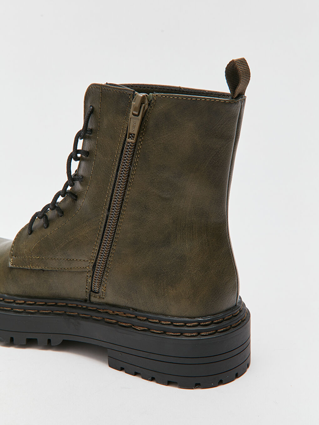 Kunstleder-Schnür- und Reißverschluss-Stiefel für Damen-3