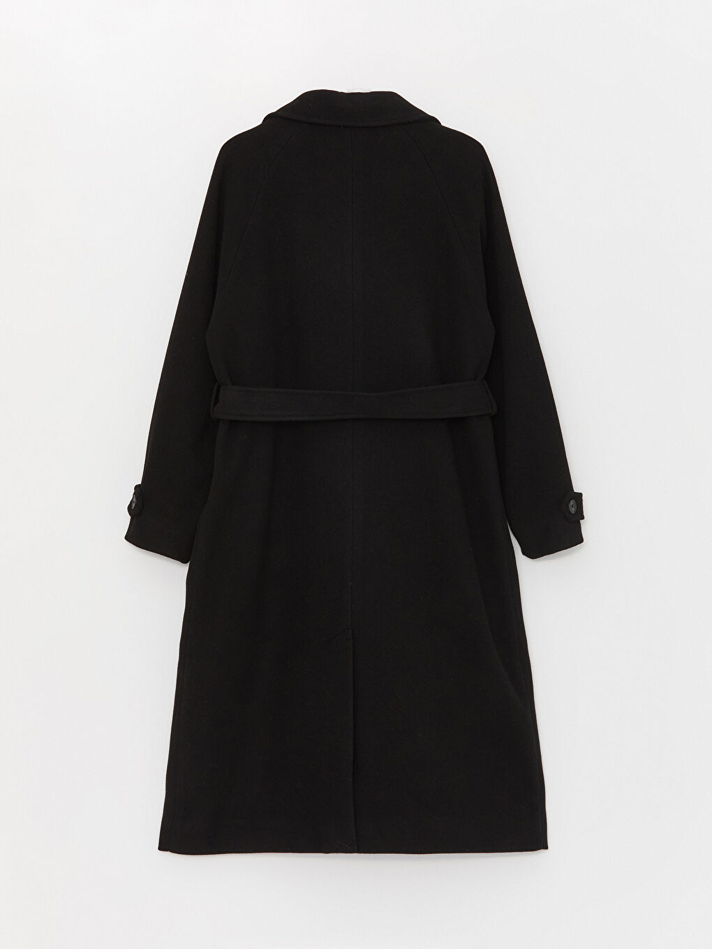 Siyah Kadın Kruvaze Yaka Düz Kaşe Kaban-8