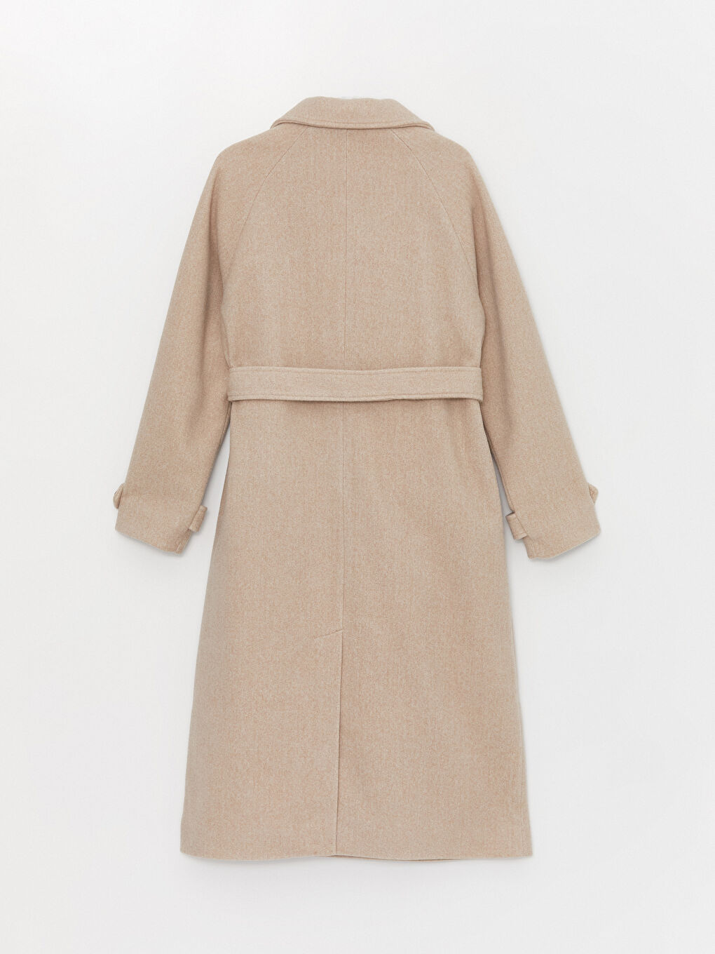 Bej Kadın Kruvaze Yaka Düz Kaşe Kaban-8