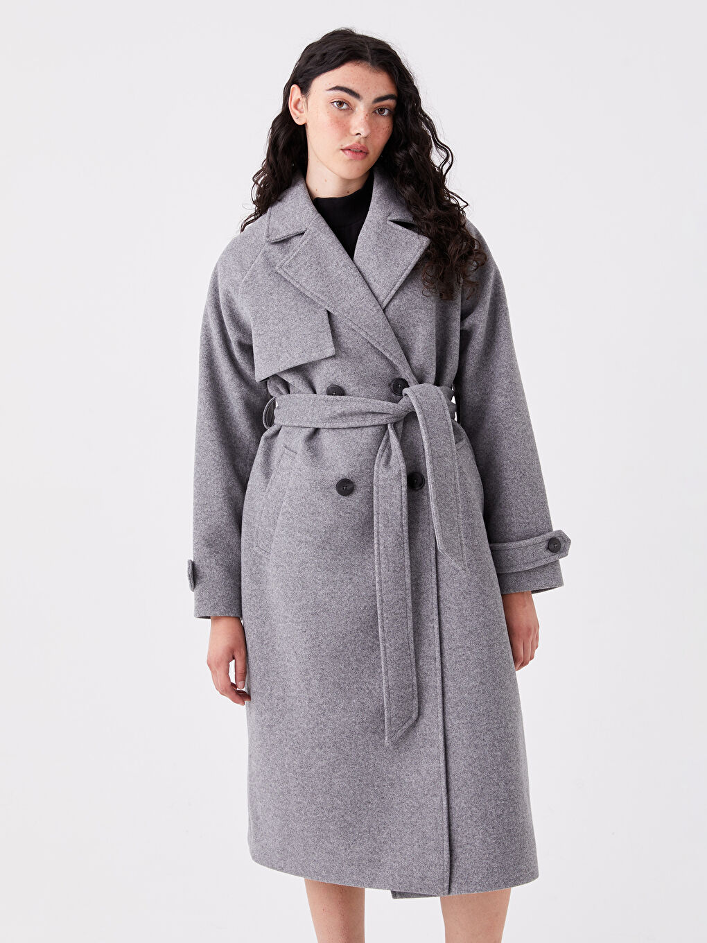 Women's Double Breasted Collar Plain Stitching Coat-2